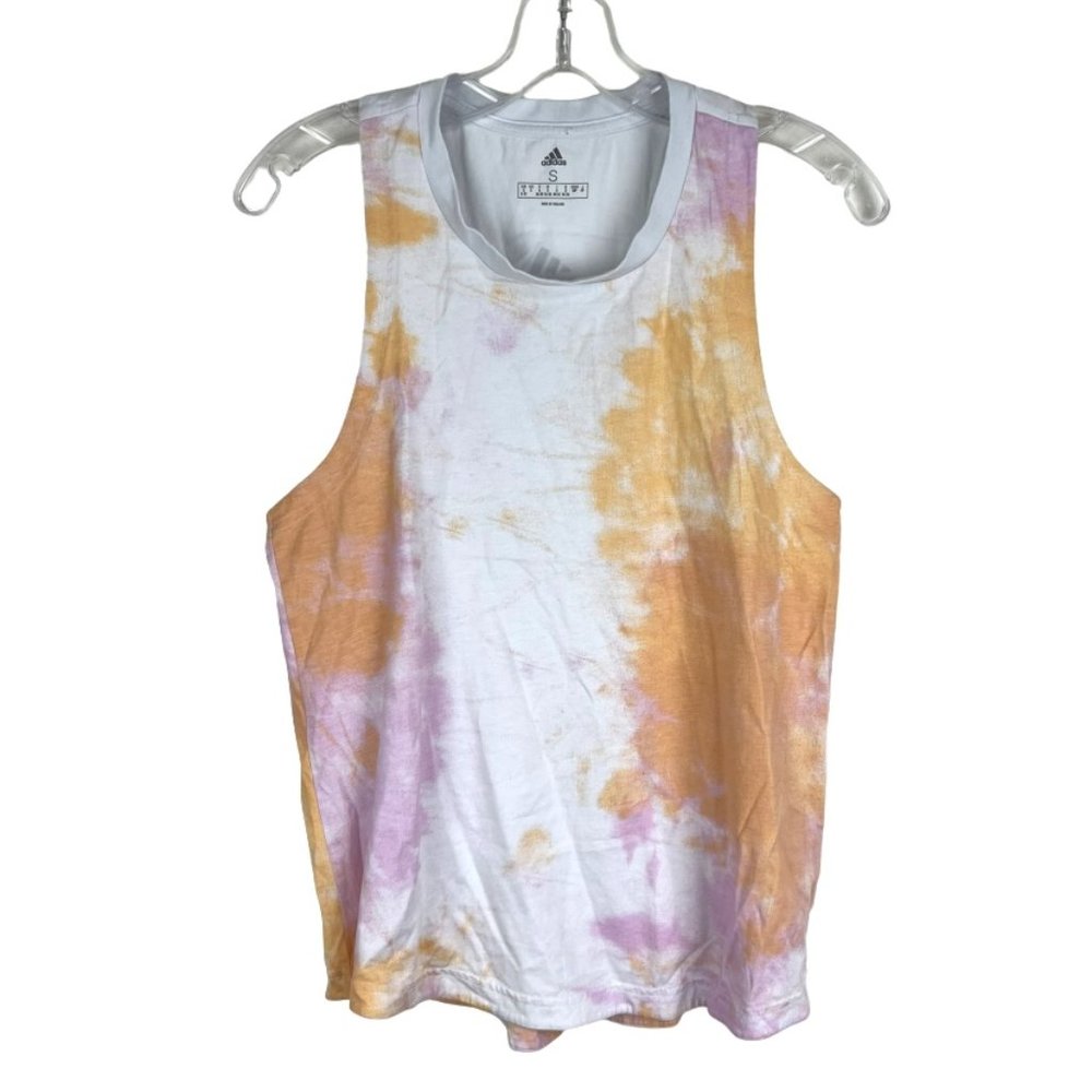 Adidas tie dye tank top Sz S white Orange Pink sleeveless knit tee racerback